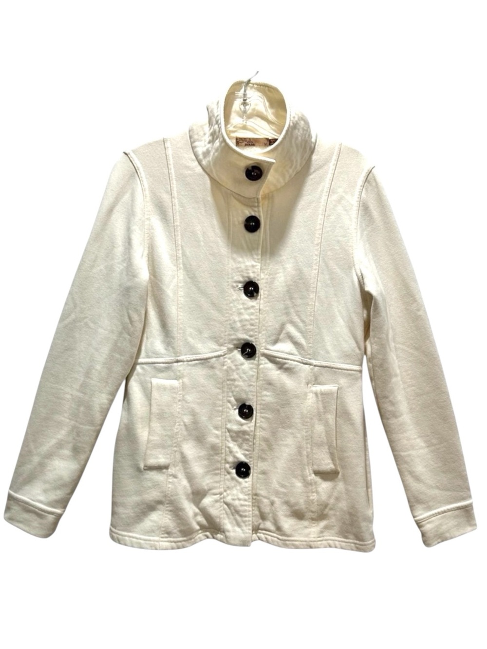 Prana Ivory Fleece Button-up Jacket with Pockets and Black Buttons - Medium